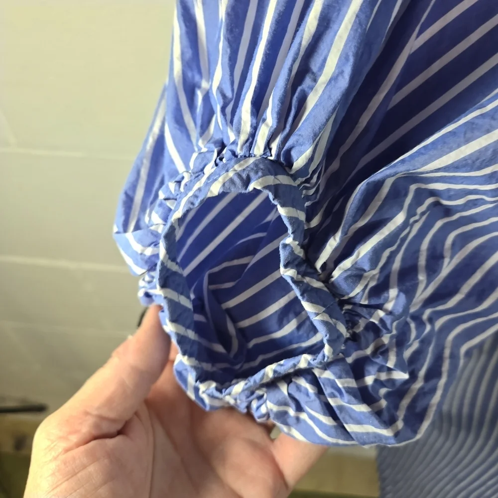 COS Voluminous Poplin Blue White Striped Balloon Oversized Long Midi Dress - Picture 12 of 16